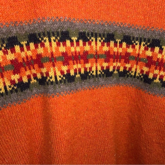 Vintage 90s Eddie Bauer Wool Blend Sweater Mens Medium Orange V Neck Made In USA - Picture 10 of 12